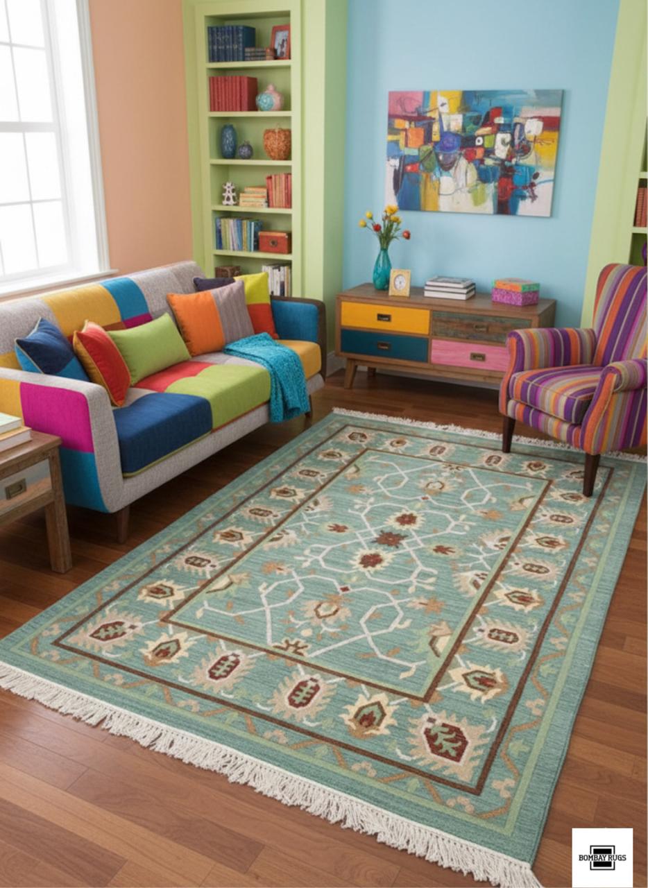 Aqua Vintage Botanical Dhurrie