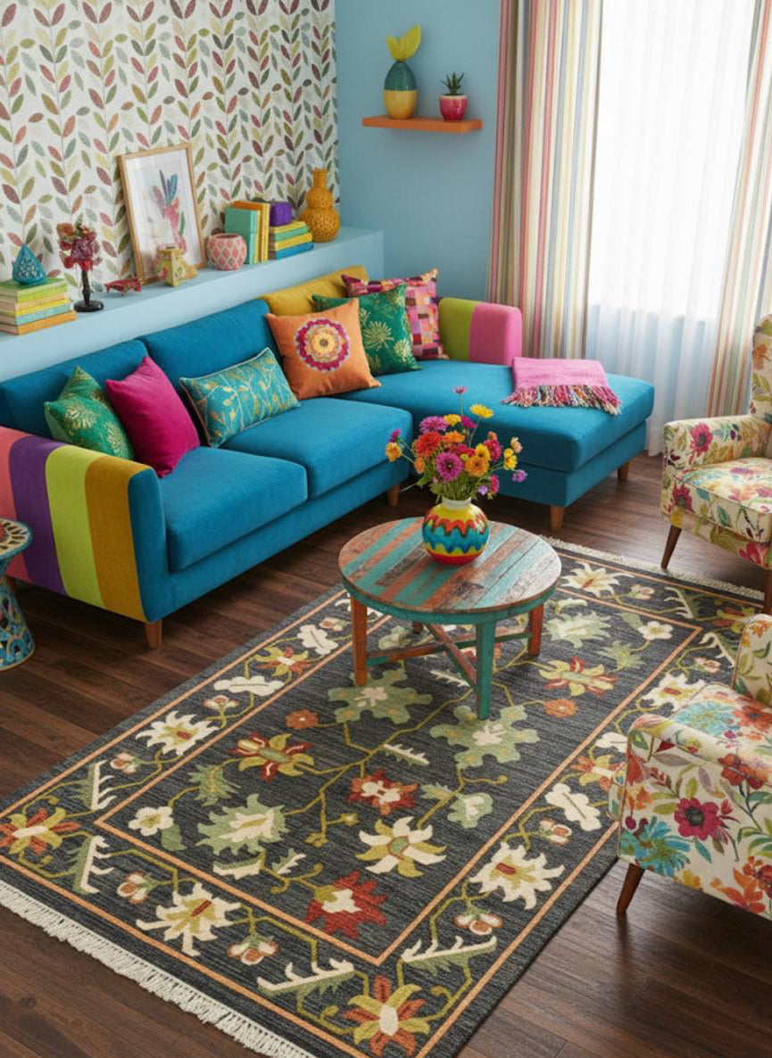 Grey Nomadic Geometric Kilim Dhurrie