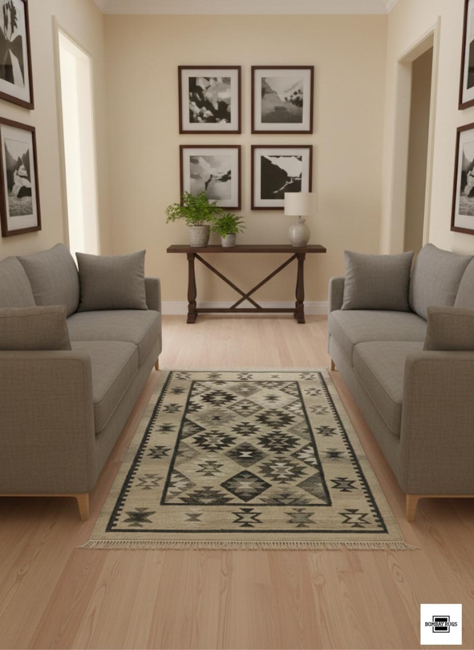 White & Ivory Diamond Kilim Dhurrie