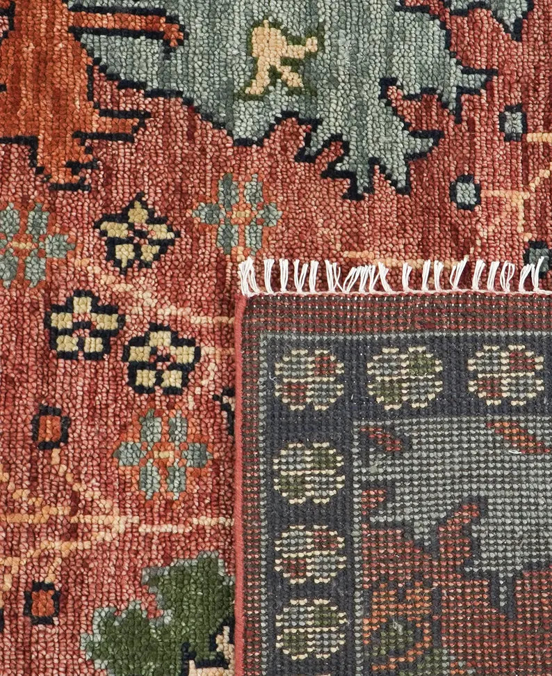 Antique Rust Floral Medallion Hand-Knotted Rug