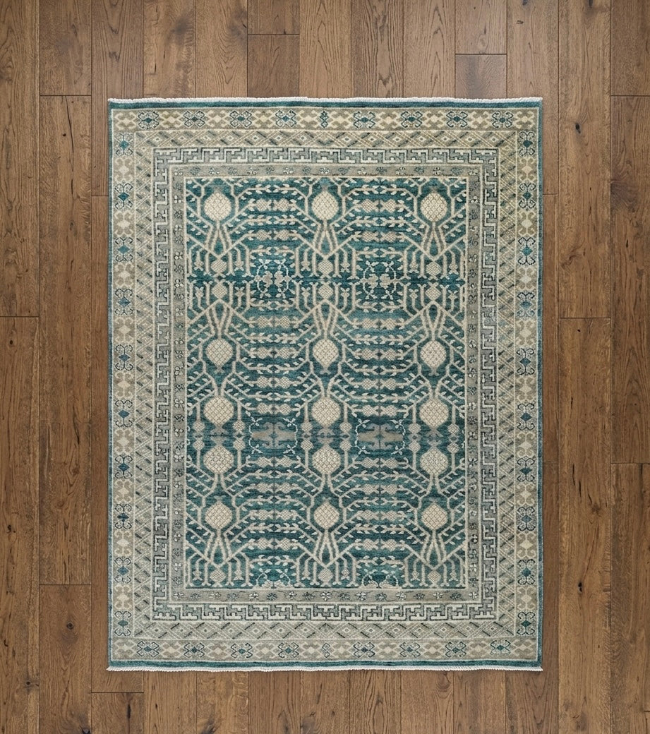 Modern Geometric Clover Motif Handknotted Rugs