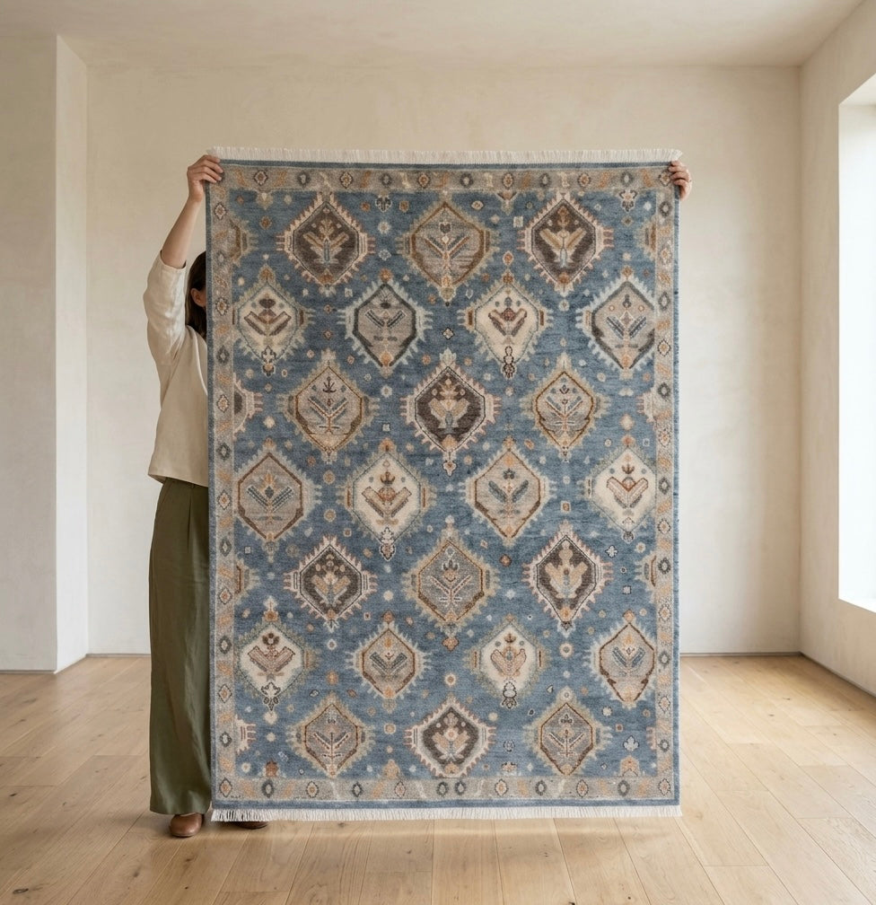 Slate Blue Medallion Handknotted Rugs