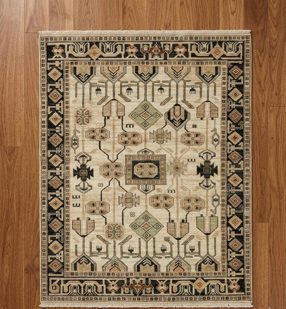 Geometric Tribal Area Handknotted Rug
