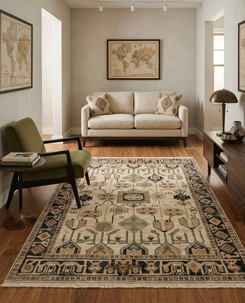 Geometric Tribal Area Handknotted Rug