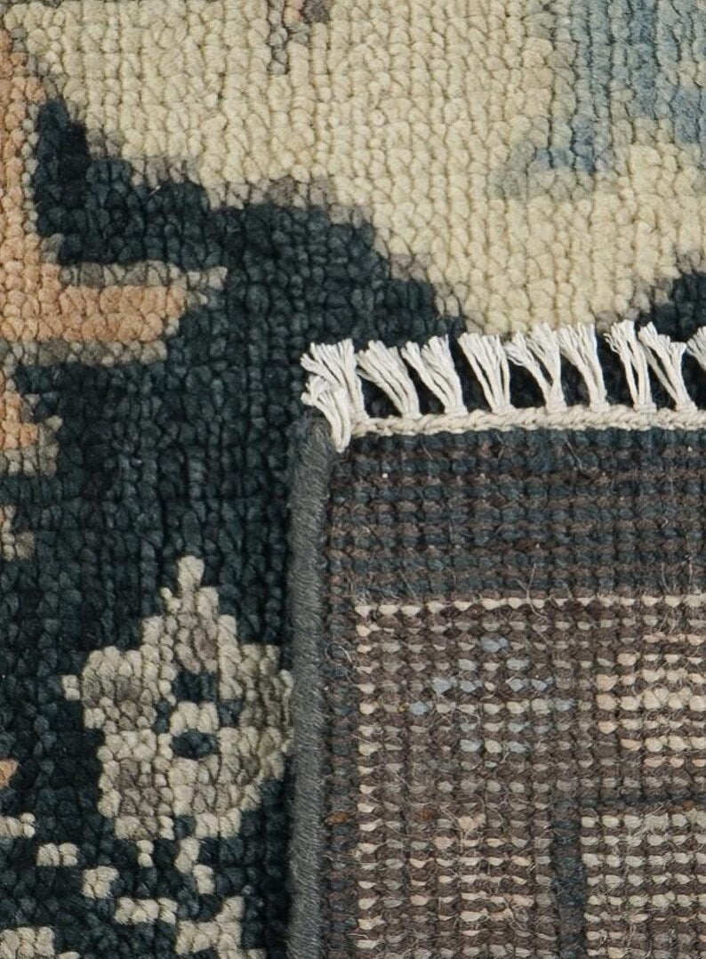 Vintage-Inspired Tribal Hand-Knotted Rug in Charcoal &  Sage blue