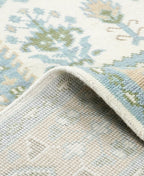 Elegant Symmetry Motif Hand-Knotted Rug – Ivory, Olive, and Sky Blue