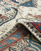 Ivory & Indigo Pictorial Persian Hunting Handknotted Rug