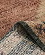 Hand-Knotted Diamond Motif Area Rug - Muted Terracotta and Slate Grey