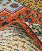 Hand-Knotted Geometric Tribal Gabbeh Rug in Rust and Ochre