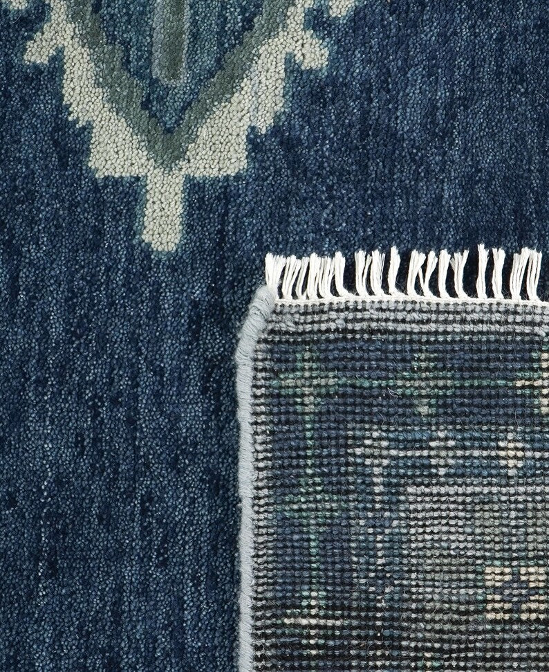 Artisanal Slate Blue Tribal Hand-Knotted Area Rug