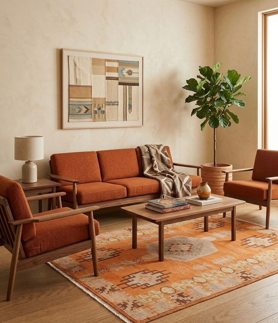 Afghani tribal Orange Handknotted Rugs