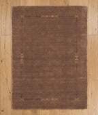 Modern Hand-Knotted Gabbeh Rug with Minimalist Geometric Border