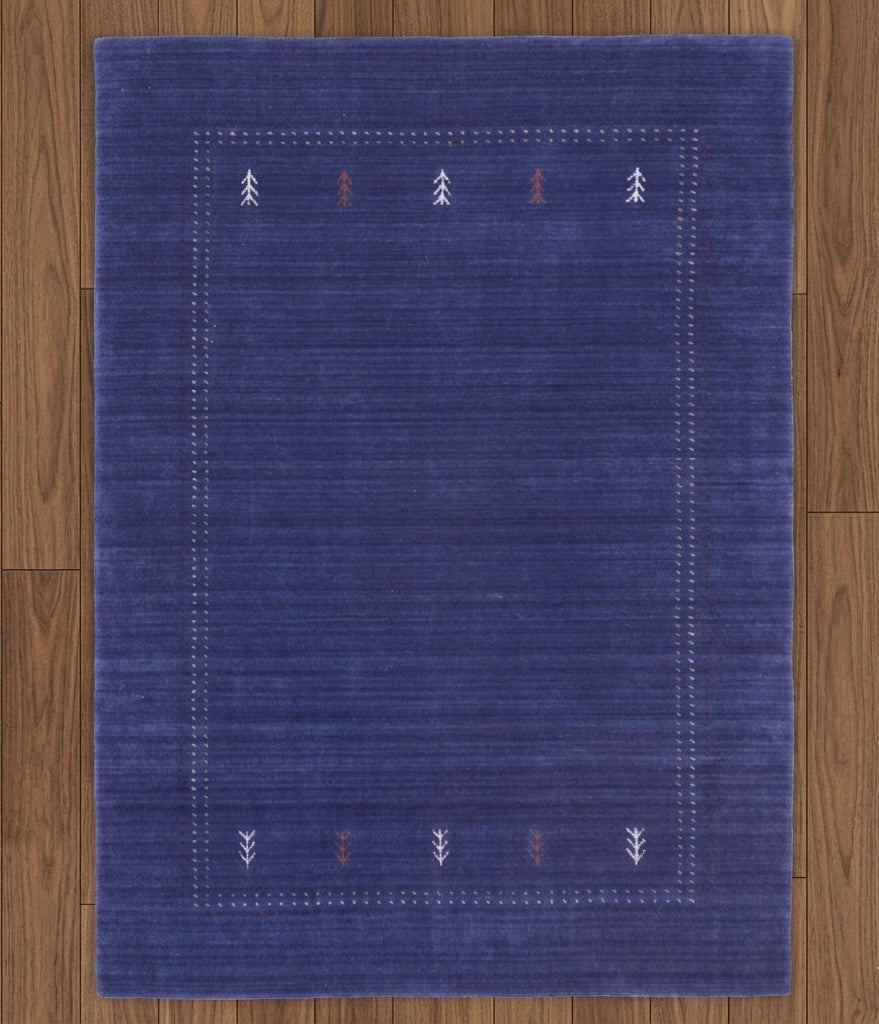 Hand-Knotted Indigo Blue Tribal Gabbeh Wool Rug