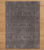 Hand-Knotted Charcoal Grey Modern Gabbeh Wool Rug