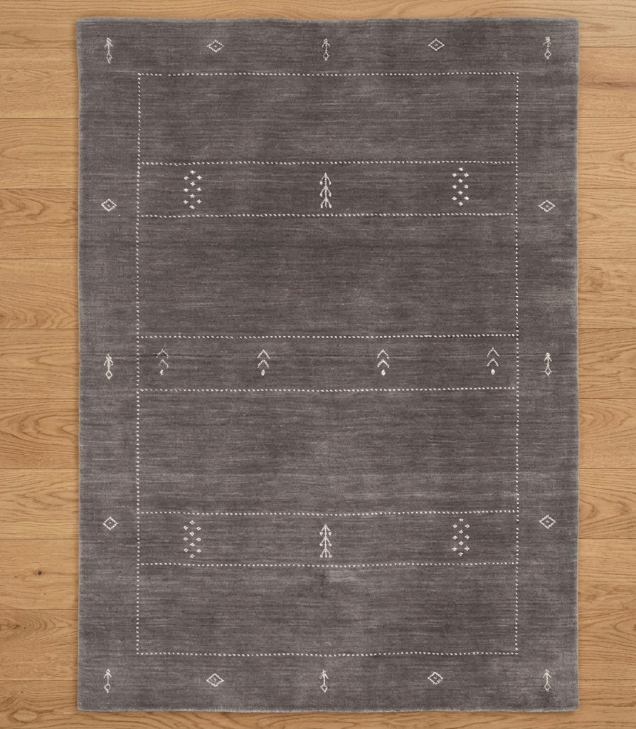 Hand-Knotted Charcoal Grey Modern Gabbeh Wool Rug