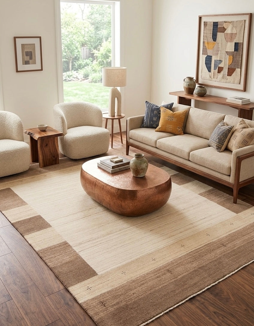 Hand-Knotted Gabbeh Rug - Earthy Sand & Mocha