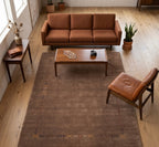 Modern Hand-Knotted Gabbeh Rug with Minimalist Geometric Border