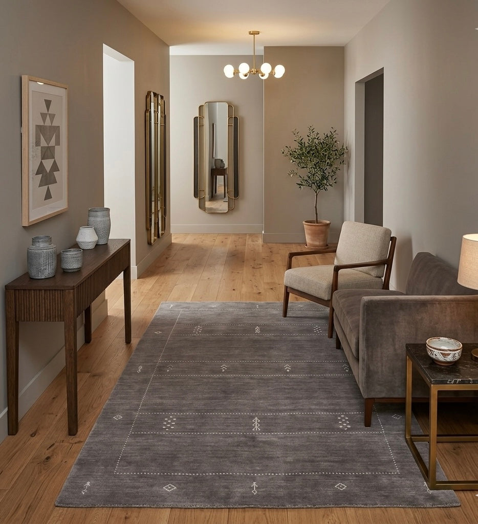 Hand-Knotted Charcoal Grey Modern Gabbeh Wool Rug