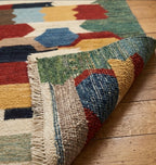 Multicolor Geometric Abstract Gabbeh Rug - Forest Green, Rust Red & Goldenrod