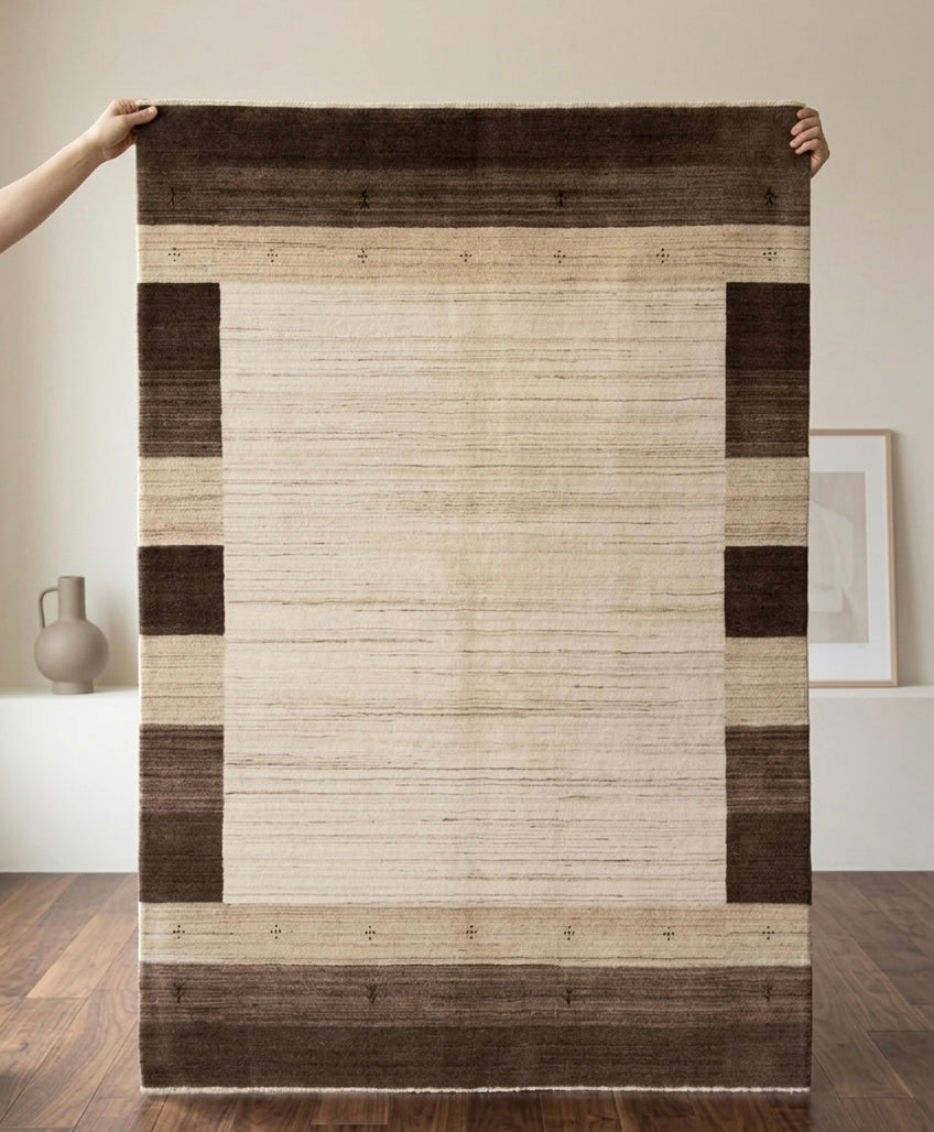Modern Earth-Tone Gabbeh Rug in Walnut