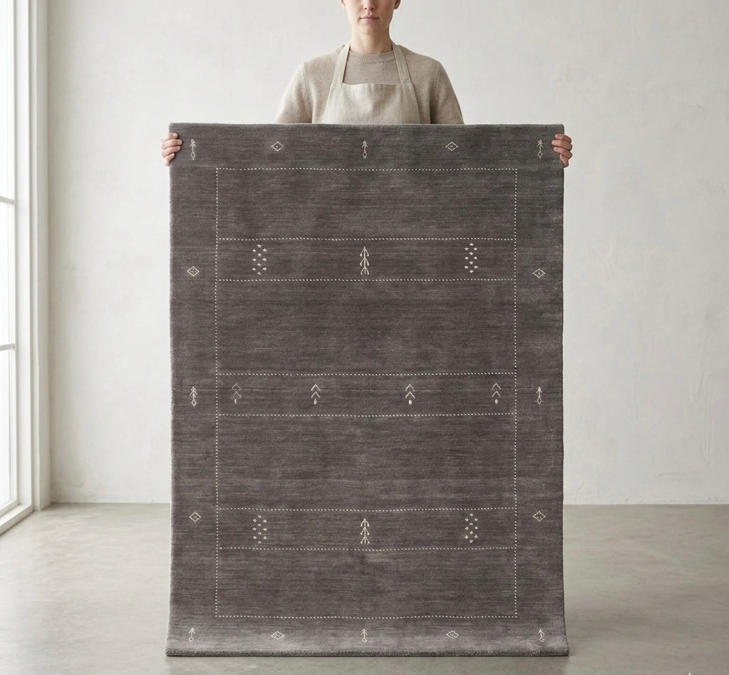 Hand-Knotted Charcoal Grey Modern Gabbeh Wool Rug