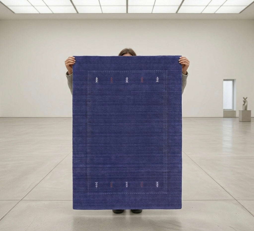 Hand-Knotted Indigo Blue Tribal Gabbeh Wool Rug