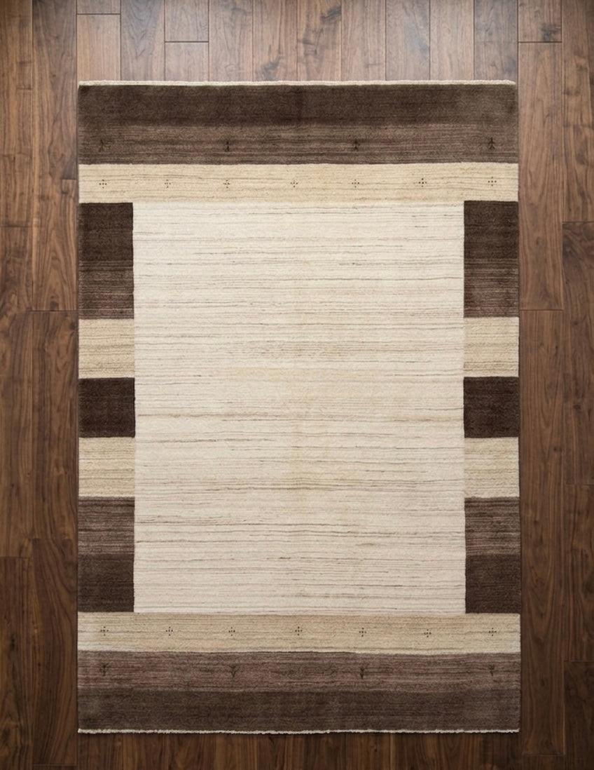Modern Earth-Tone Gabbeh Rug in Walnut