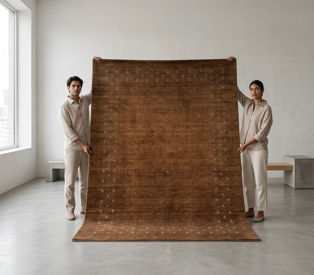 Modern Hand-Knotted Gabbeh Rug with Diamond Border