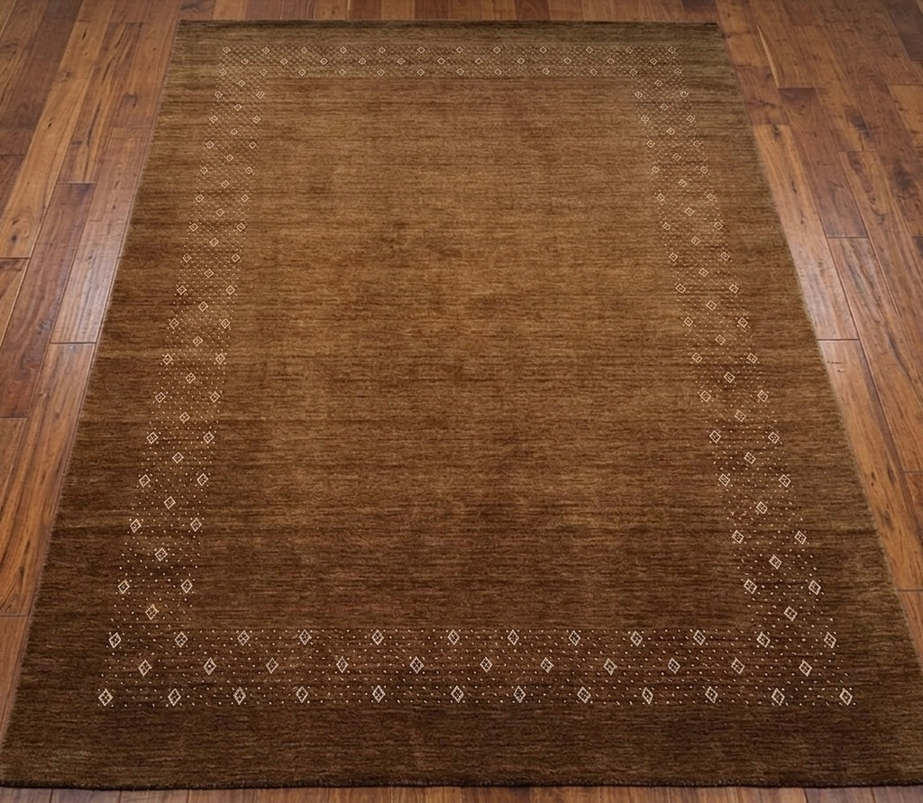 Modern Hand-Knotted Gabbeh Rug with Diamond Border