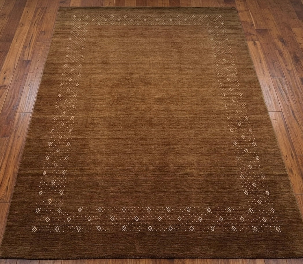 Modern Hand-Knotted Gabbeh Rug with Diamond Border