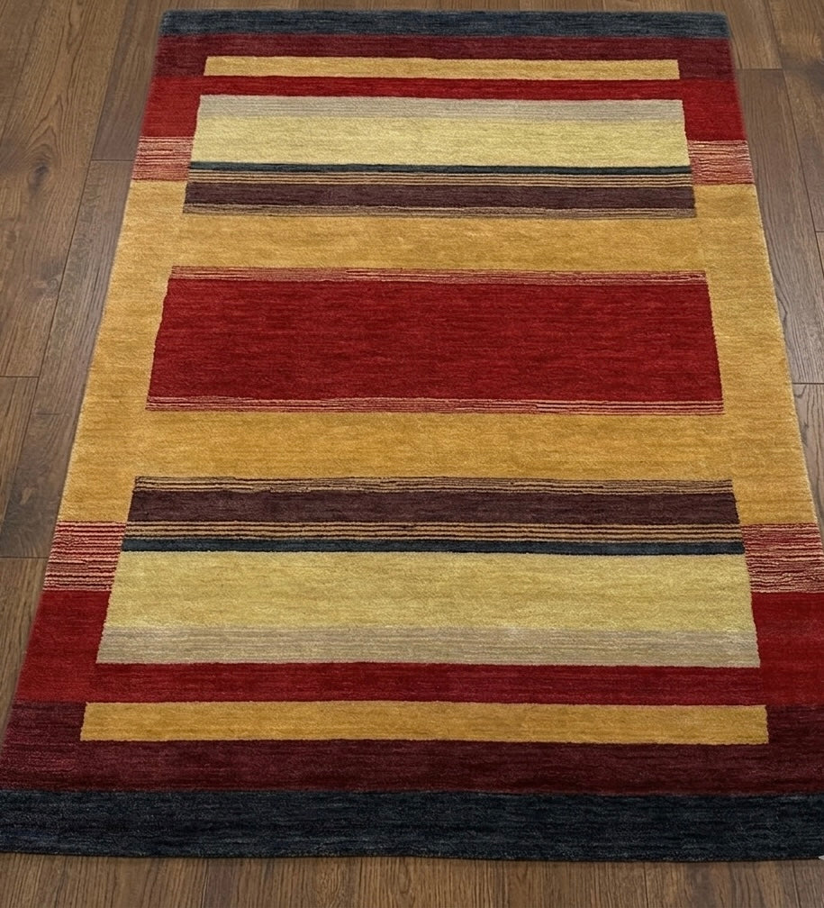 Earth Tone Geometric Color Block Hand-Knotted Rug