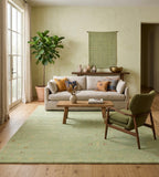 Sage Green Hand-Knotted Gabbeh Rug with Minimalist Tribal Motifs