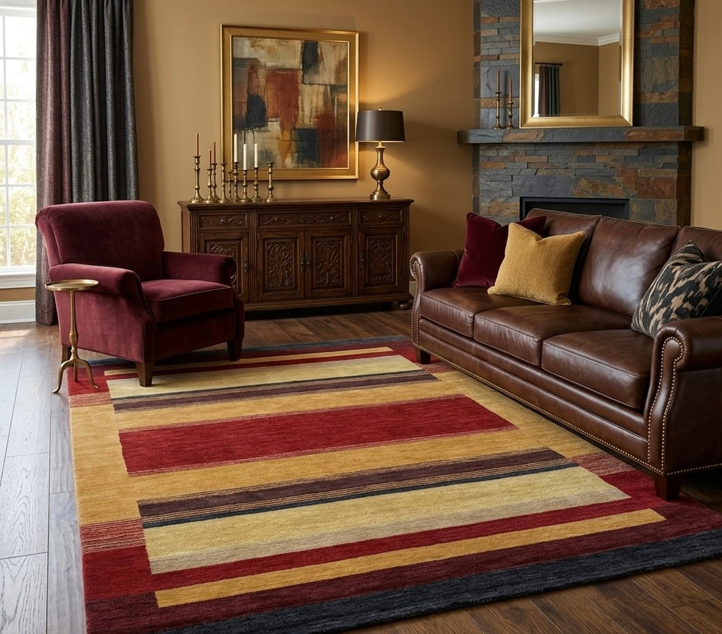 Earth Tone Geometric Color Block Hand-Knotted Rug