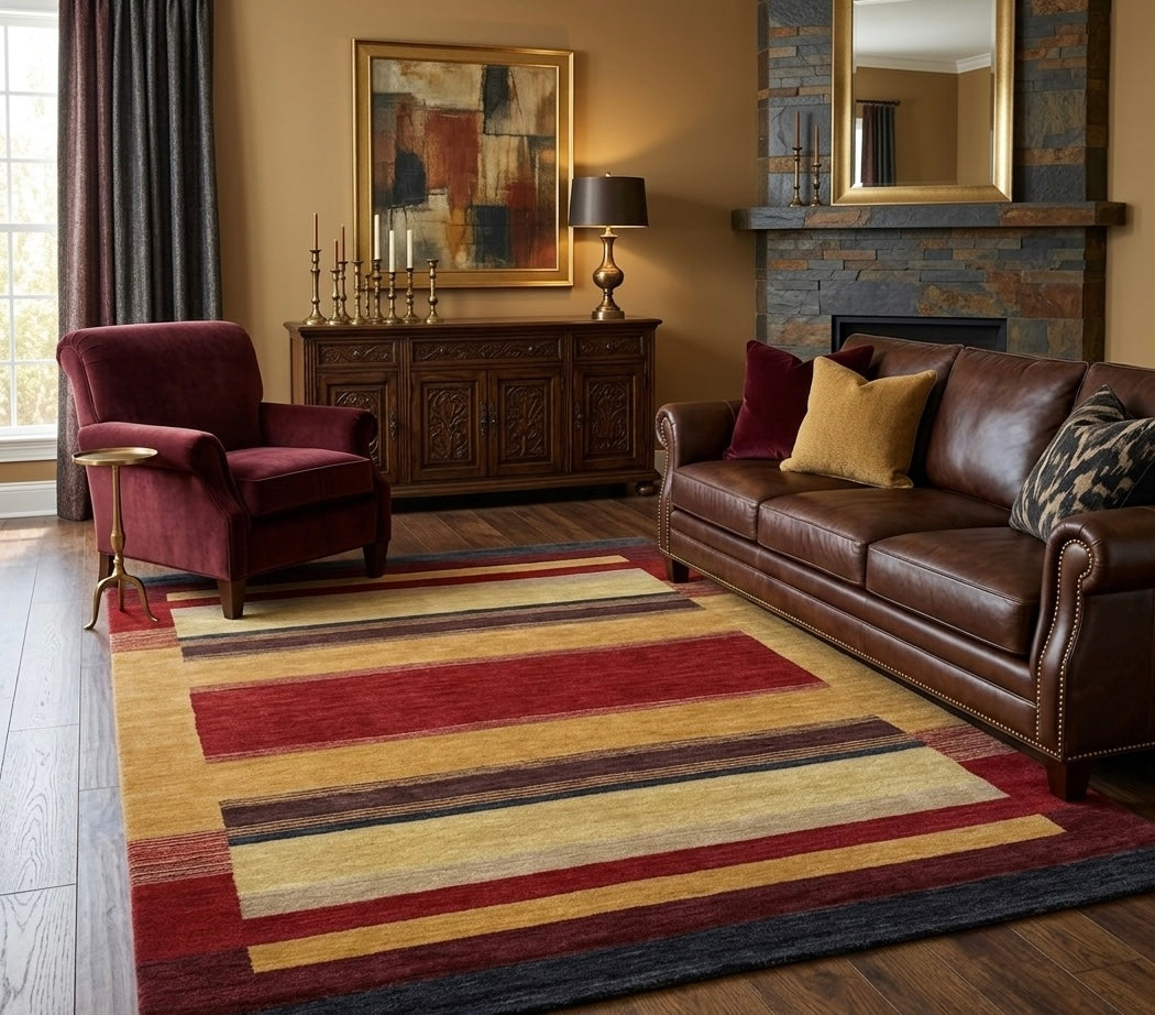 Earth Tone Geometric Color Block Hand-Knotted Rug