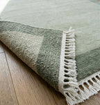 Modern Hand-Knotted Solid Border Rug with Tassels - Sage & Olive Green