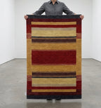Earth Tone Geometric Color Block Hand-Knotted Rug