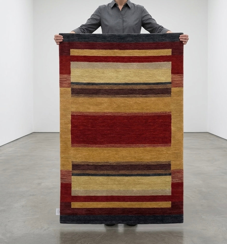 Earth Tone Geometric Color Block Hand-Knotted Rug