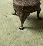 Sage Green Hand-Knotted Gabbeh Rug with Minimalist Tribal Motifs