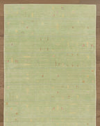 Sage Green Hand-Knotted Gabbeh Rug with Minimalist Tribal Motifs