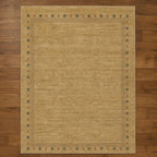 Modern Hand-Knotted Gabbeh Rug with Minimalist Geometric Border