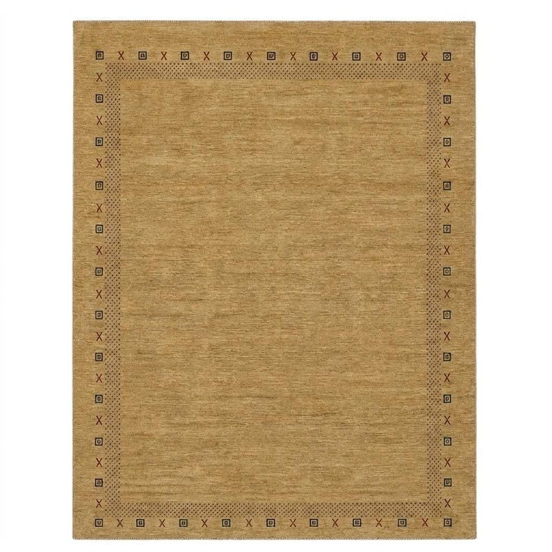 Modern Hand-Knotted Gabbeh Rug with Minimalist Geometric Border