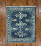 Artisanal Slate Blue Tribal Hand-Knotted Area Rug
