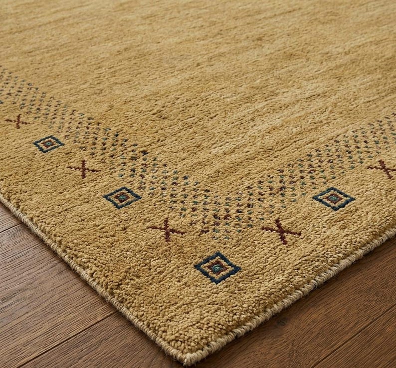 Modern Hand-Knotted Gabbeh Rug with Minimalist Geometric Border