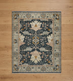 Vintage-Inspired Tribal Hand-Knotted Rug in Charcoal &  Sage blue