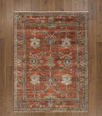 Antique Rust Hand-Knotted Oushak Rug with Sage and Muted Gray Accents