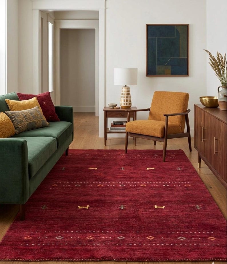 Earth Tone Geometric Color Block Hand-Knotted Rug