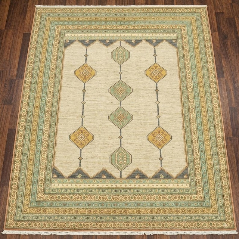 Azure Geometric Medallion Handknotted Rugs