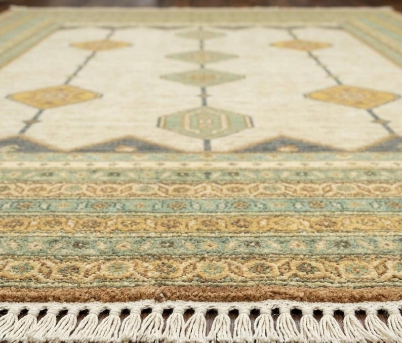 Azure Geometric Medallion Handknotted Rugs