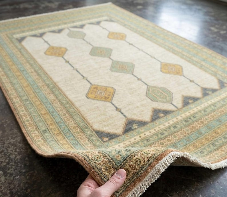Azure Geometric Medallion Handknotted Rugs
