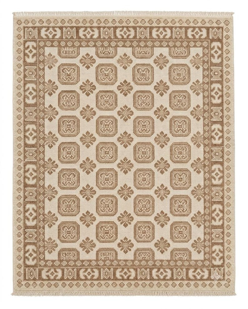 Soft Pink & Mauve Geometric Tree Pattern Rug - Hand-Knotted